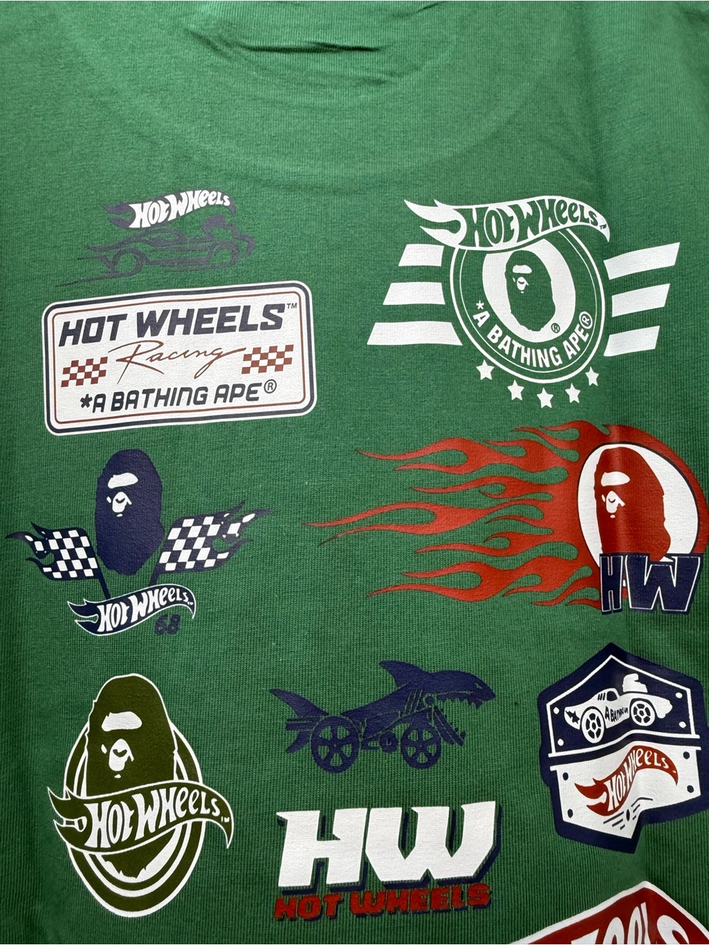 Bape x Hot Wheels Green Hot Wheels big logo collage Short Sleeve Tee - Picture 5 of 13